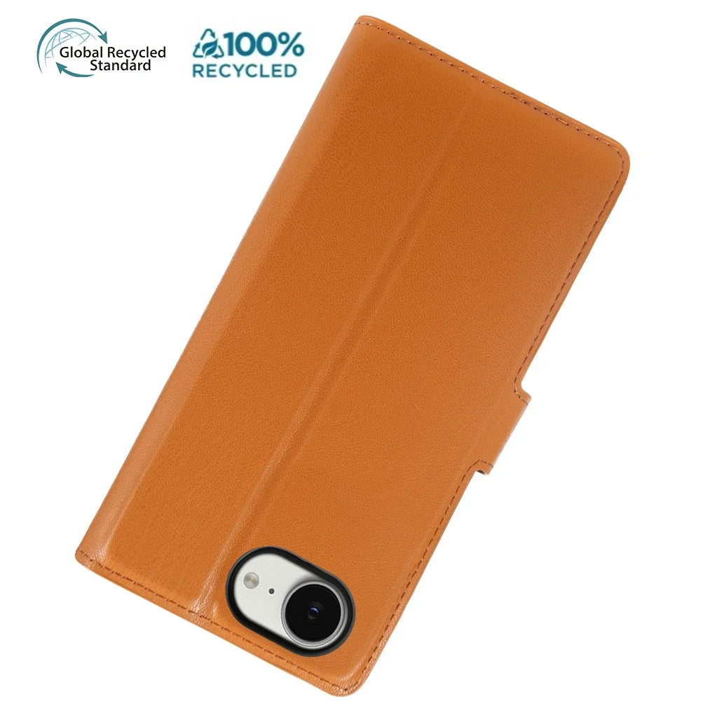 For iPhone 17e / 16e Stand Case Biobased Eco-Friendly RPET RPVB Slim Phone Cover with Wallet - Orange - 7