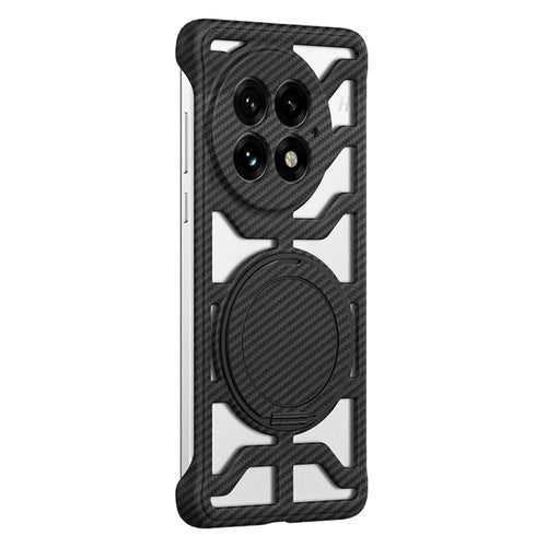 For OnePlus 13 Case with Kickstand Heat Dissipation Hard PC Phone Back Cover Carbon Fiber Texture - Black - 1
