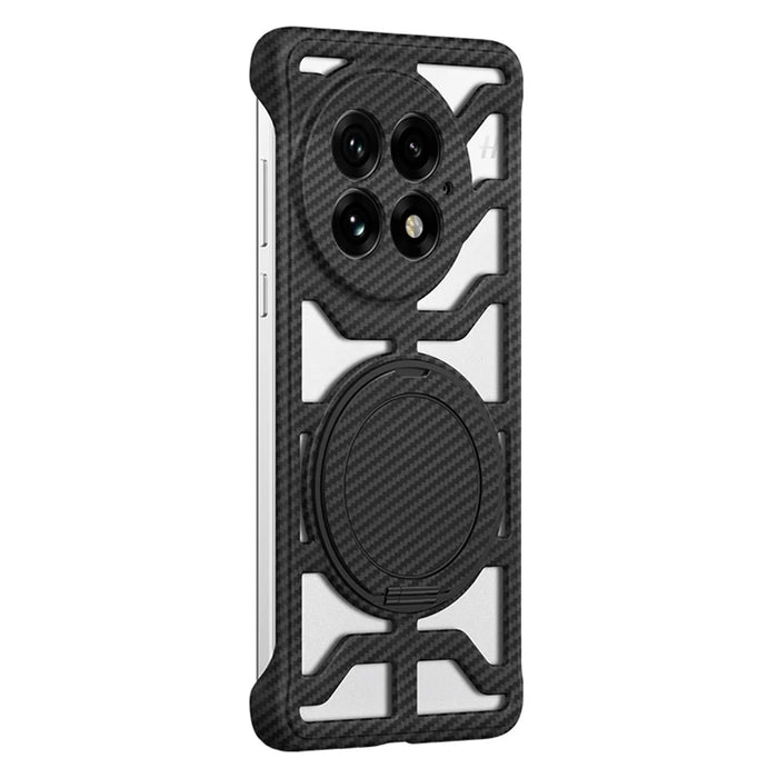 For OnePlus 13 Case with Kickstand Heat Dissipation Hard PC Phone Back Cover Carbon Fiber Texture - Black - 1