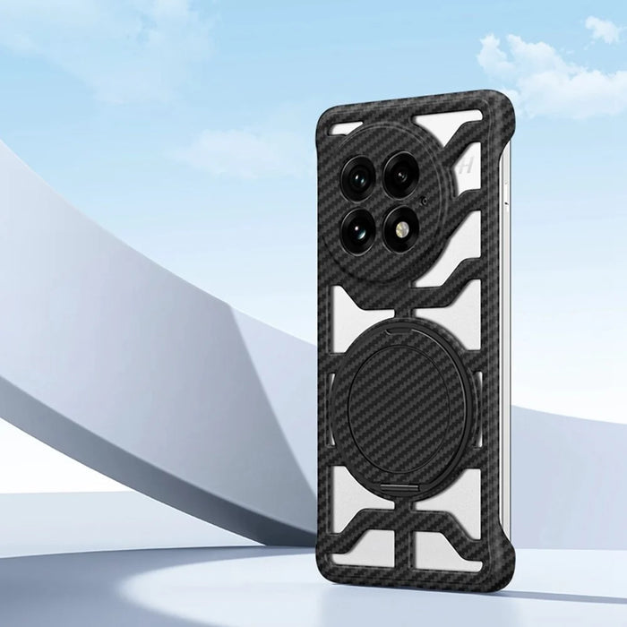 For OnePlus 13 Case with Kickstand Heat Dissipation Hard PC Phone Back Cover Carbon Fiber Texture - Black - 2