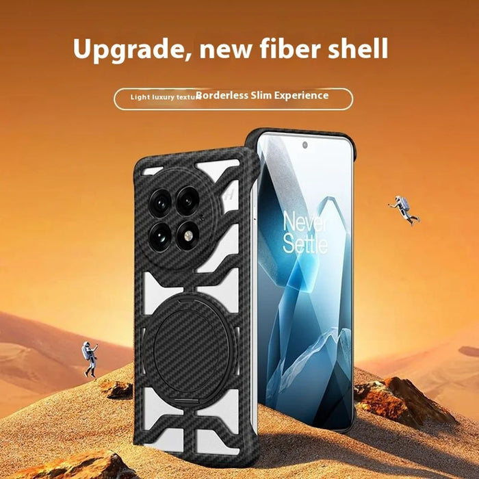 For OnePlus 13 Case with Kickstand Heat Dissipation Hard PC Phone Back Cover Carbon Fiber Texture - Black - 4