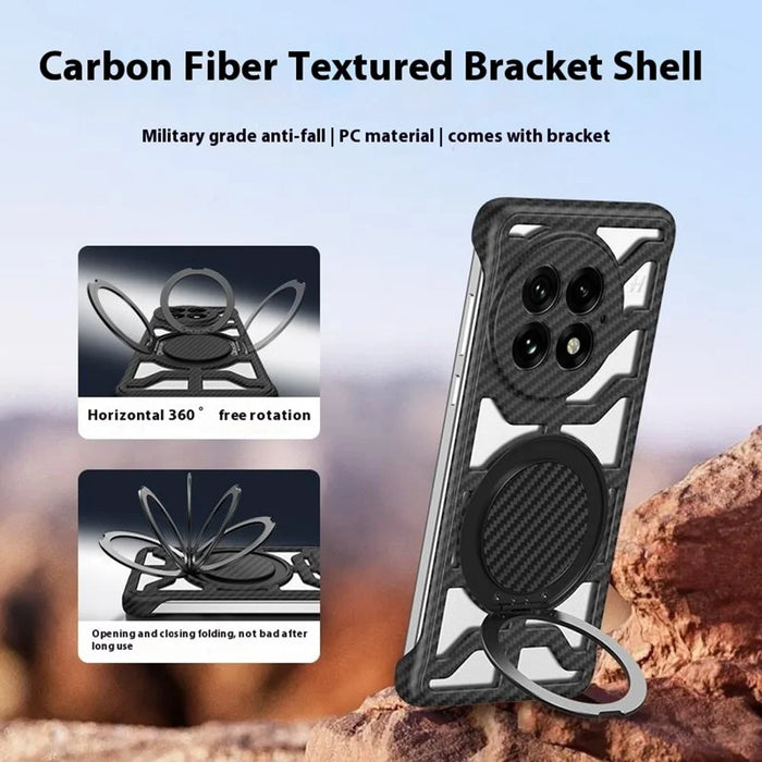 For OnePlus 13 Case with Kickstand Heat Dissipation Hard PC Phone Back Cover Carbon Fiber Texture - Black - 5