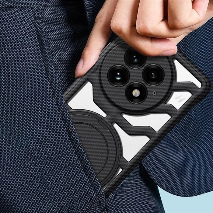 For OnePlus 13 Case with Kickstand Heat Dissipation Hard PC Phone Back Cover Carbon Fiber Texture - Black - 7