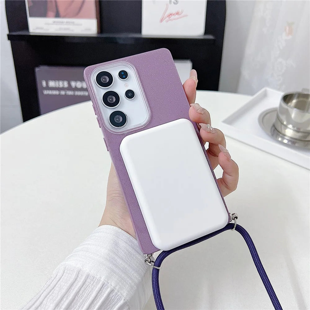 For Samsung Galaxy S25 Ultra Magnetic Case Glitter Design TPU + Acrylic Phone Back Cover with Lanyard - Purple - 2