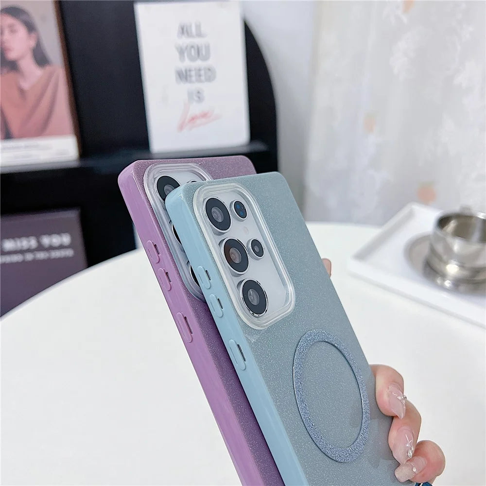 For Samsung Galaxy S25 Ultra Magnetic Case Glitter Design TPU + Acrylic Phone Back Cover with Lanyard - Purple - 5