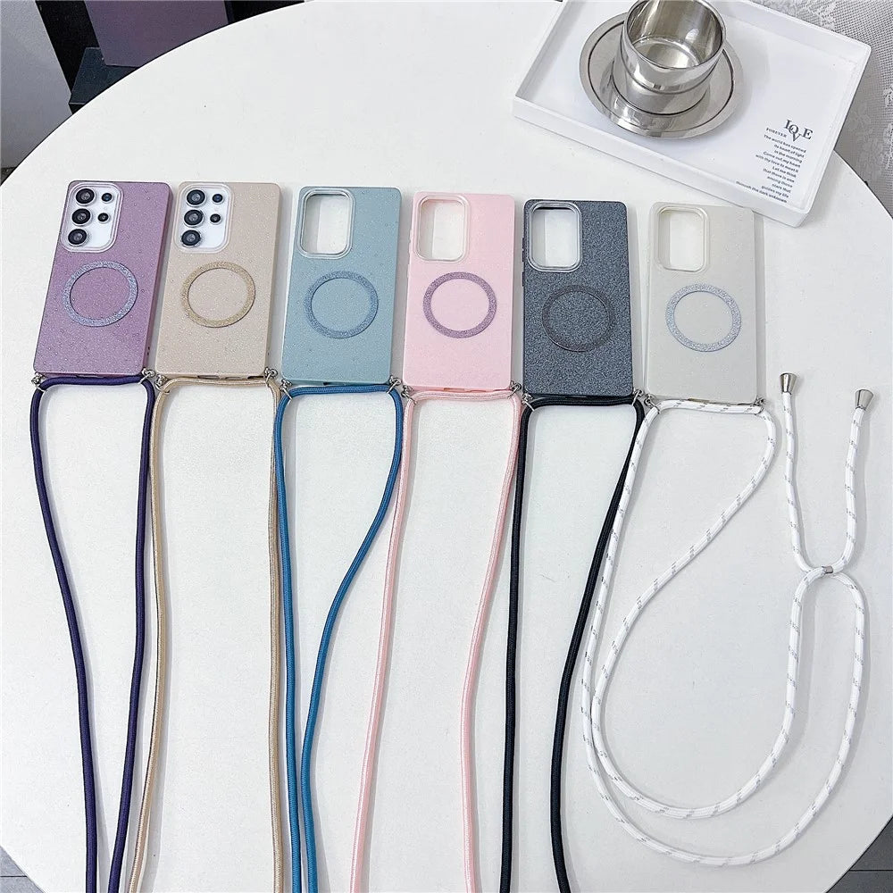 For Samsung Galaxy S25 Ultra Magnetic Case Glitter Design TPU + Acrylic Phone Back Cover with Lanyard - Purple - 7