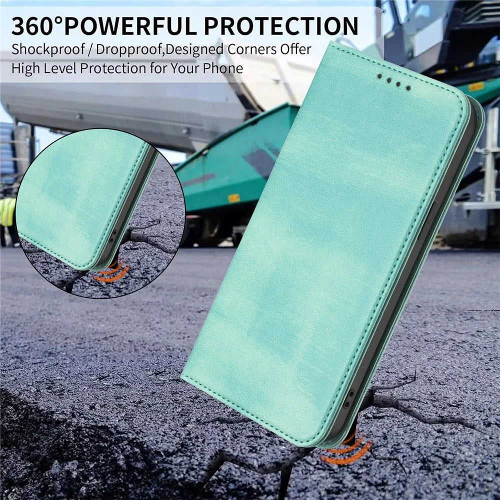 For Samsung Galaxy A37 5G / A56 5G / A36 5G Wallet Case Retro Texture RFID Blocking Leather Phone Cover - Mint Green - 7