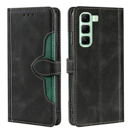 For Infinix Hot 50 4G Case Leather Wallet Phone Cover with Straw Hat Magnetic Clasp - Black - 1
