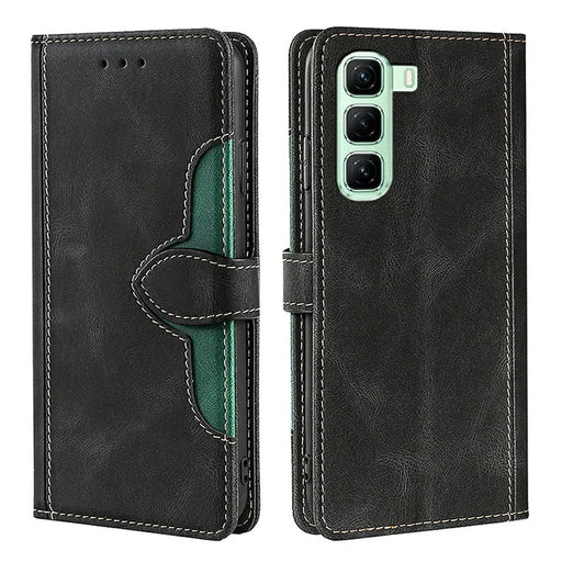 For Infinix Hot 50 5G Case Leather Wallet Phone Cover with Straw Hat Magnetic Clasp - Black - 1