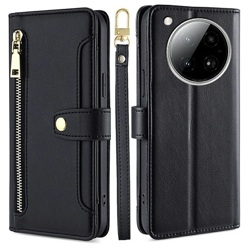 For Infinix Zero 40 4G Leather Case Zipper Pocket Wallet Phone Cover with 2 Straps - Black - 1
