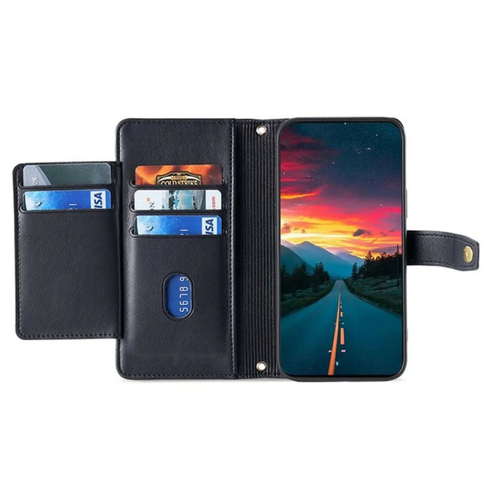 For Infinix Zero 40 4G Leather Case Zipper Pocket Wallet Phone Cover with 2 Straps - Black - 2