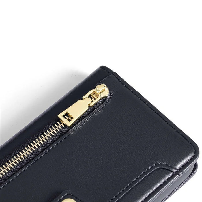 For Infinix Zero 40 4G Leather Case Zipper Pocket Wallet Phone Cover with 2 Straps - Black - 7