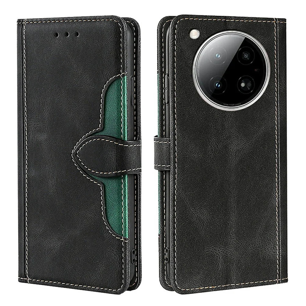For Infinix Zero 40 4G Case Leather Wallet Phone Cover with Straw Hat Magnetic Clasp - Black - 1