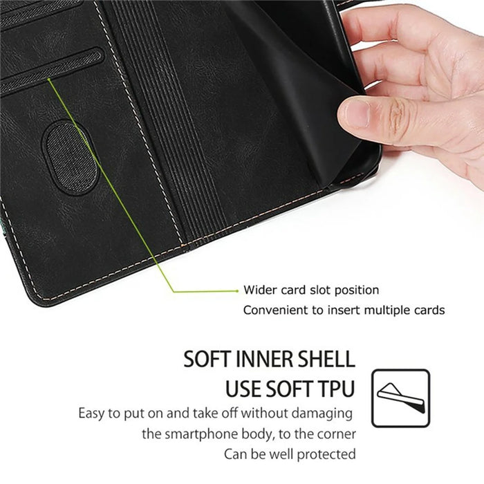 For Infinix Zero 40 4G Case Leather Wallet Phone Cover with Straw Hat Magnetic Clasp - Black - 5