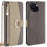 For itel A50C Case Mirror Wallet Leather Phone Cover with Chain Shoulder Strap - Grey - 1