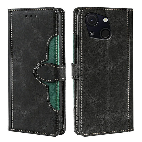 For itel A50C Case Leather Wallet Phone Cover with Straw Hat Magnetic Clasp - Black - 1