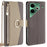 For TECNO Pova 6 Neo Case Mirror Wallet Leather Phone Cover with Chain Shoulder Strap - Grey - 1