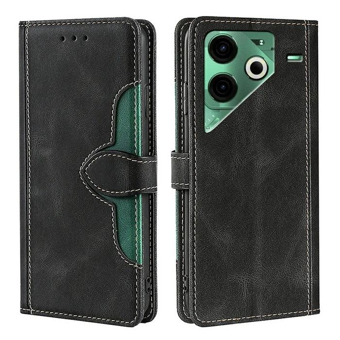 For TECNO Pova 6 Neo Case Leather Wallet Phone Cover with Straw Hat Magnetic Clasp - Black - 1