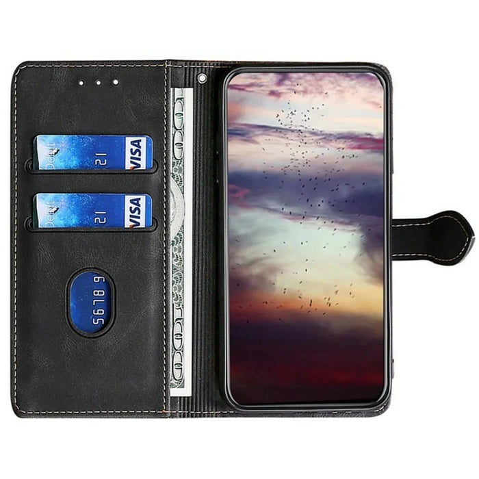 For TECNO Pova 6 Neo Case Leather Wallet Phone Cover with Straw Hat Magnetic Clasp - Black - 2