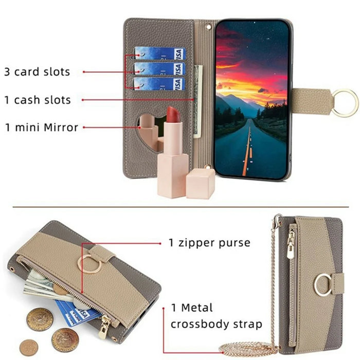 For TECNO Spark 30C 4G Case Mirror Wallet Leather Phone Cover with Chain Shoulder Strap - Grey - 4