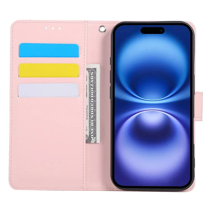 For iPhone 16 Case Rose Flower PU Leather Wallet Phone Cover with 3 Card Slots - Rose Gold - 2