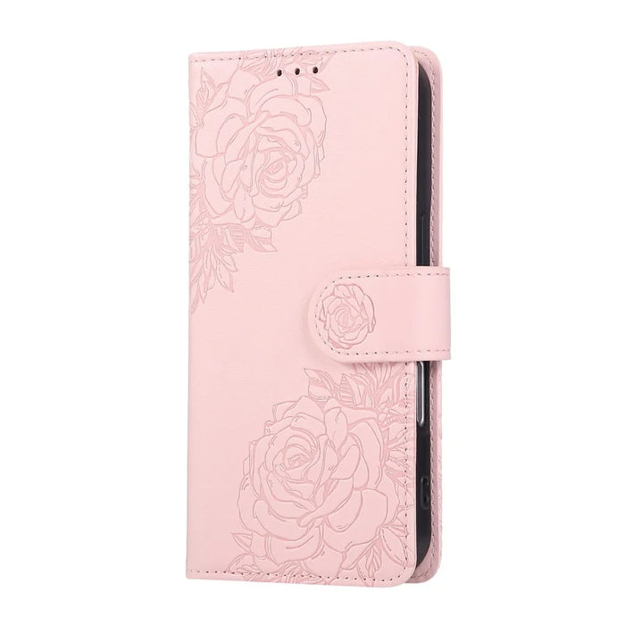 For iPhone 16 Case Rose Flower PU Leather Wallet Phone Cover with 3 Card Slots - Rose Gold - 6