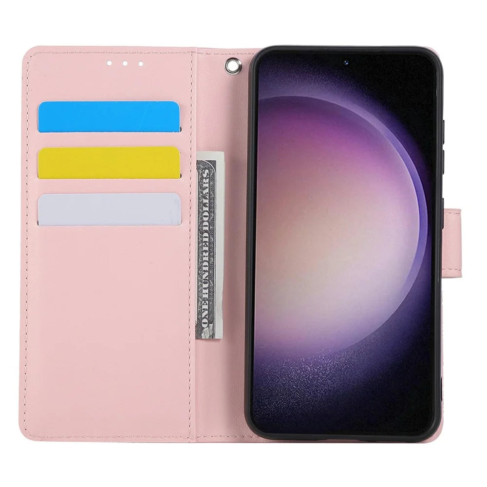 For Samsung Galaxy S23 Case Rose Flower PU Leather Wallet Phone Cover with 3 Card Slots - Rose Gold - 2