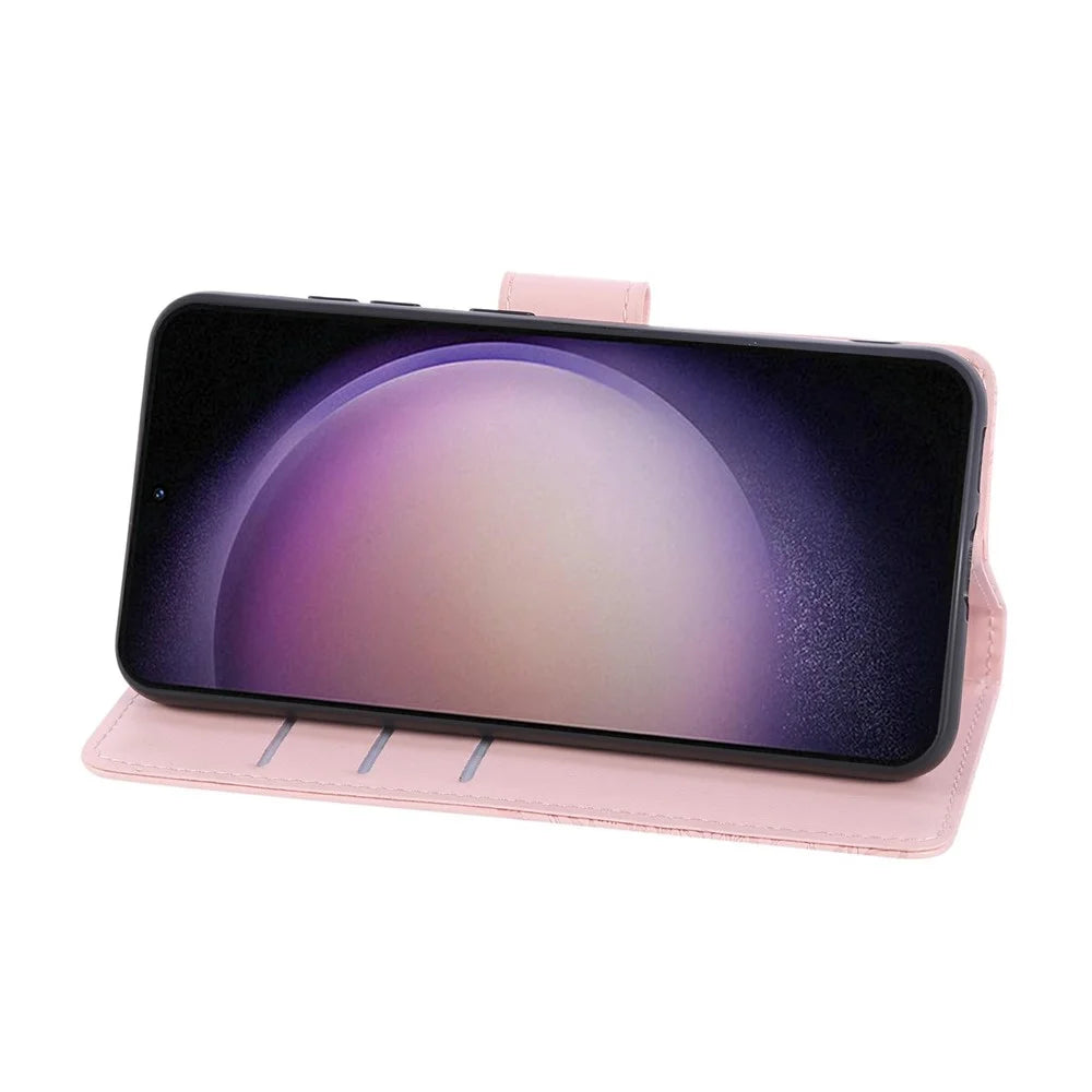 For Samsung Galaxy S23 Case Rose Flower PU Leather Wallet Phone Cover with 3 Card Slots - Rose Gold - 4