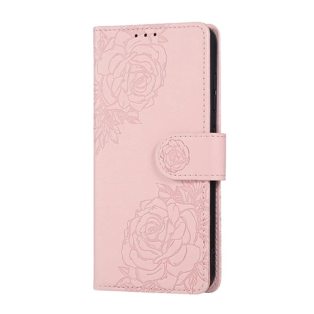 For Samsung Galaxy S23 Case Rose Flower PU Leather Wallet Phone Cover with 3 Card Slots - Rose Gold - 6