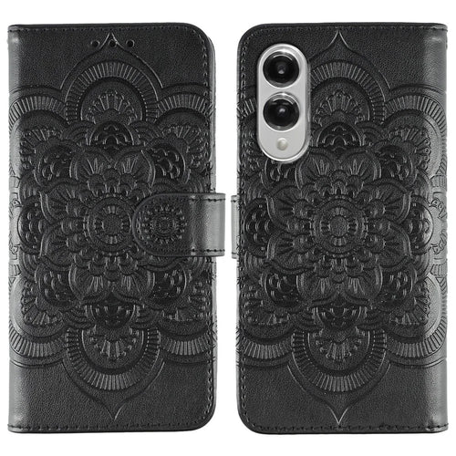 For Samsung Galaxy S25 Edge Case PU Leather Mandala Imprinted Design Wallet Phone Cover - Black - 1