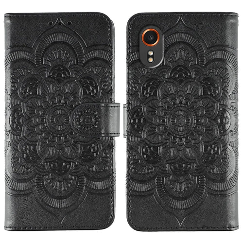 For Samsung Galaxy Xcover7 Case PU Leather Mandala Imprinted Design Wallet Phone Cover - Black - 1