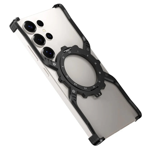 For Samsung Galaxy S23 Ultra Case Luminous Magnetic Kickstand Aluminum Alloy + PC Bumper Phone Cover Heat Dissipation - Black - 1