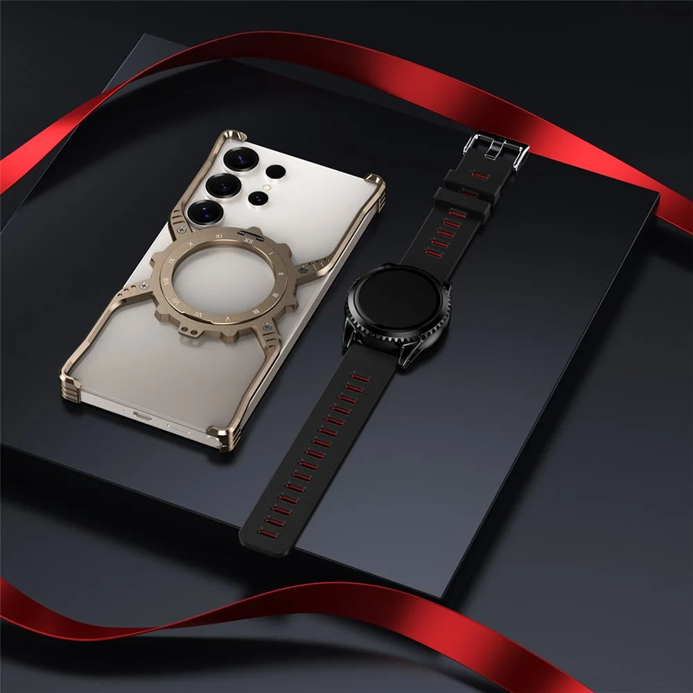 For Samsung Galaxy S23 Ultra Case Luminous Magnetic Kickstand Aluminum Alloy + PC Bumper Phone Cover Heat Dissipation - Black - 4