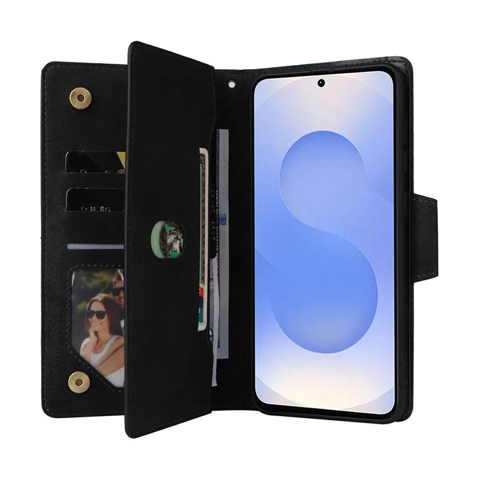 For Samsung Galaxy S25 Edge Case Zipper Wallet Leather Stand Phone Cover Rivet Decor - Black - 2