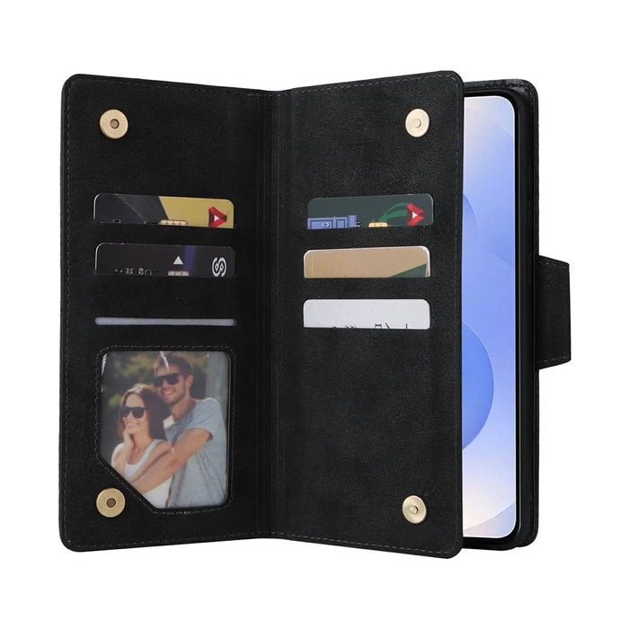 For Samsung Galaxy S25 Edge Case Zipper Wallet Leather Stand Phone Cover Rivet Decor - Black - 3