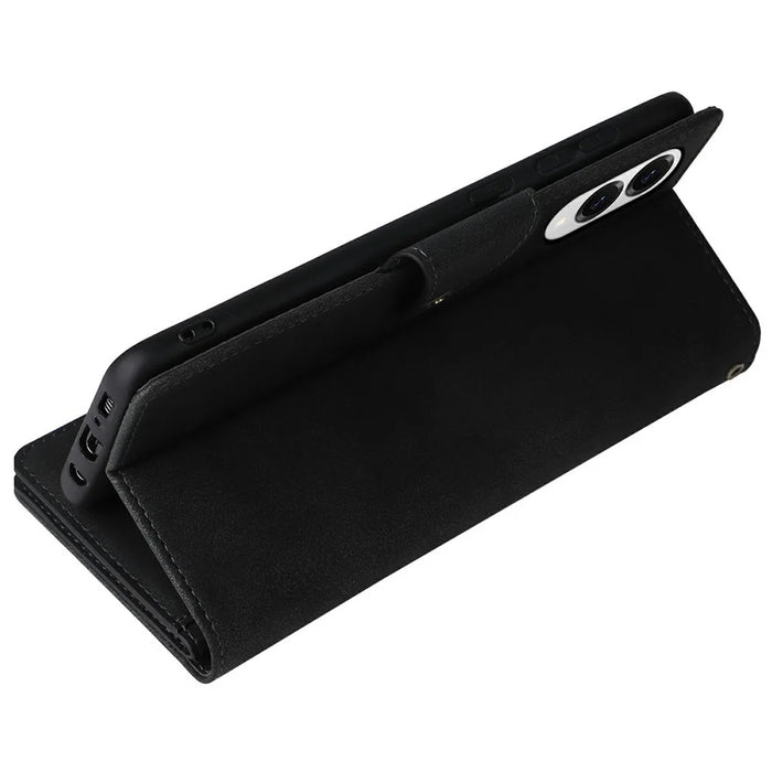 For Samsung Galaxy S25 Edge Case Zipper Wallet Leather Stand Phone Cover Rivet Decor - Black - 4