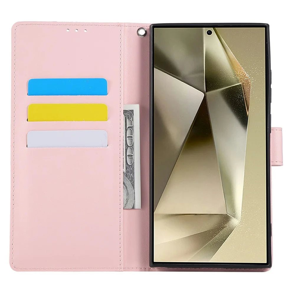 For Samsung Galaxy S24 Ultra Case Rose Flower PU Leather Wallet Phone Cover with 3 Card Slots - Rose Gold - 2