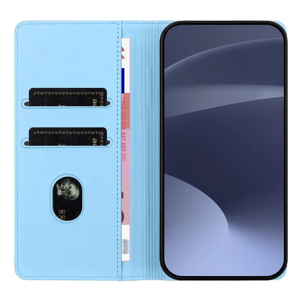 For iPhone 17e / 16e Case Punk Style  Imprinted Wallet Stand Folio Flip Leather Cover - Baby Blue - 2