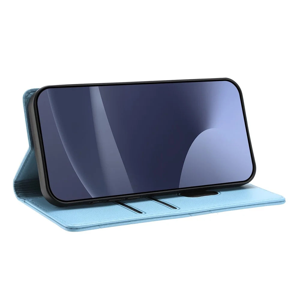 For iPhone 17e / 16e Case Punk Style  Imprinted Wallet Stand Folio Flip Leather Cover - Baby Blue - 3