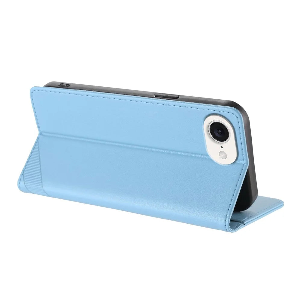 For iPhone 17e / 16e Case Punk Style  Imprinted Wallet Stand Folio Flip Leather Cover - Baby Blue - 4