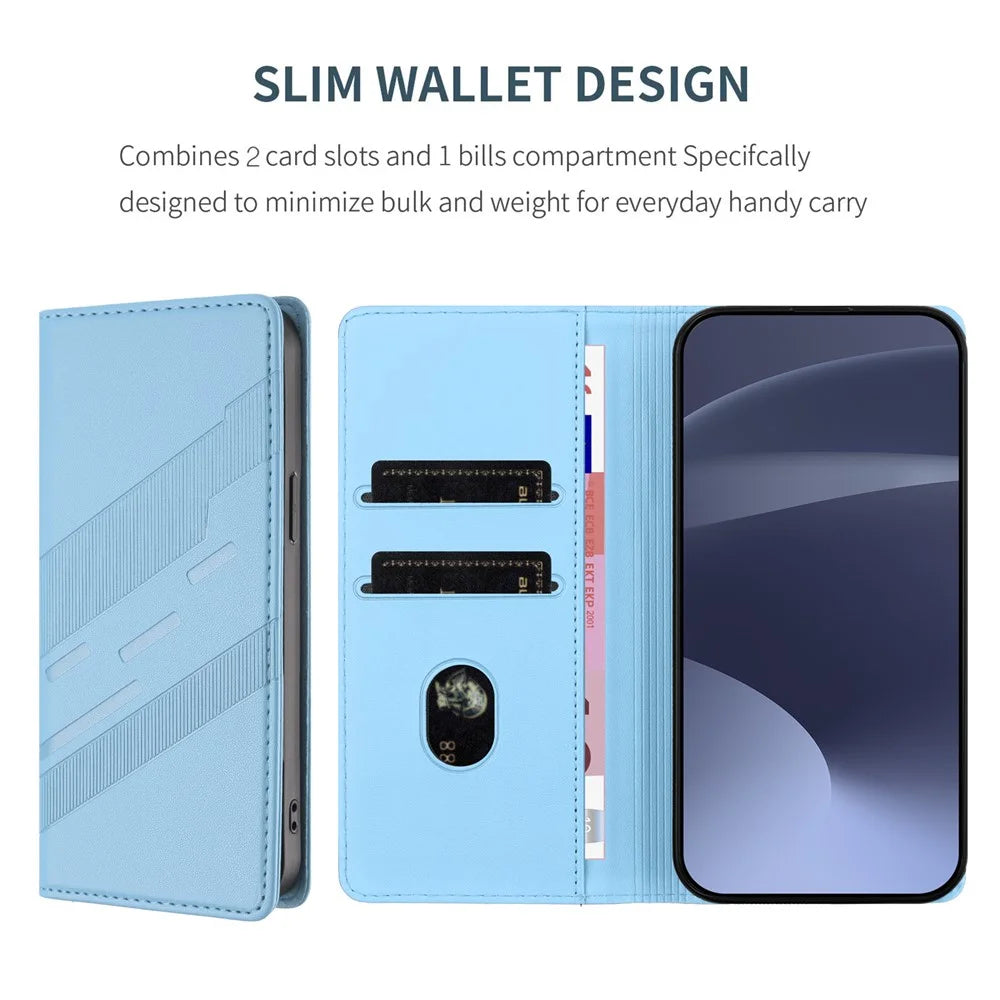 For iPhone 17e / 16e Case Punk Style  Imprinted Wallet Stand Folio Flip Leather Cover - Baby Blue - 5