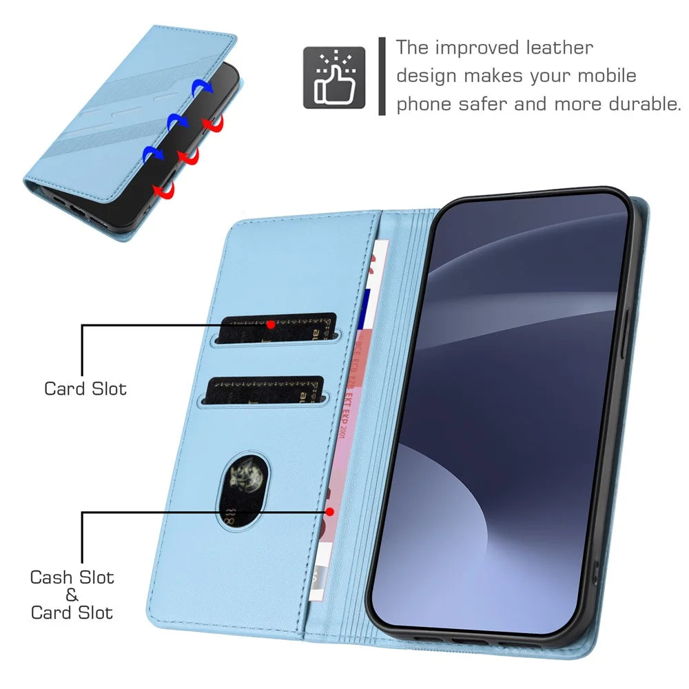 For iPhone 17e / 16e Case Punk Style  Imprinted Wallet Stand Folio Flip Leather Cover - Baby Blue - 6