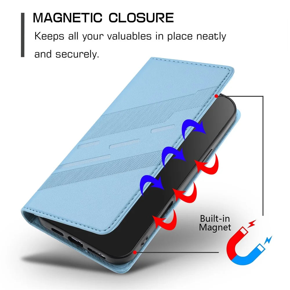 For iPhone 17e / 16e Case Punk Style  Imprinted Wallet Stand Folio Flip Leather Cover - Baby Blue - 7