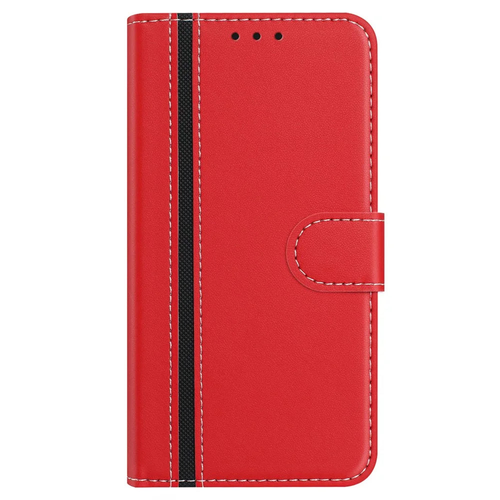 For iPhone 17e / 16e Phone Cases Wallet Stand Color Splicing Leather Cover with Magnetic Clasp - Red - 7