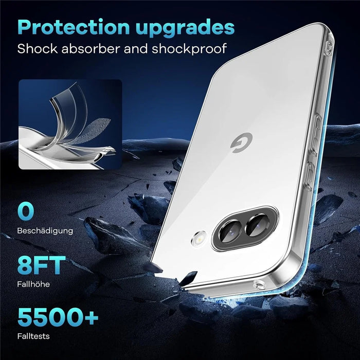 For Google Pixel 9a Case TPU Clear Phone Cover + 2PCS Tempered Glass Screen Film 2.5D Arc Edge - 3