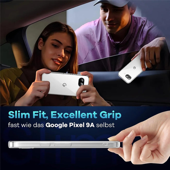 For Google Pixel 9a Case TPU Clear Phone Cover + 2PCS Tempered Glass Screen Film 2.5D Arc Edge - 4