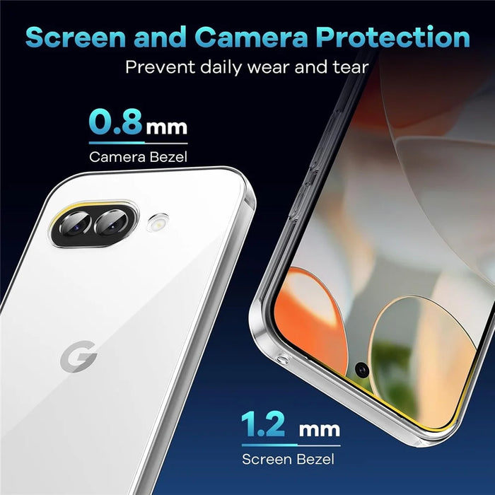 For Google Pixel 9a Case TPU Clear Phone Cover + 2PCS Tempered Glass Screen Film 2.5D Arc Edge - 6