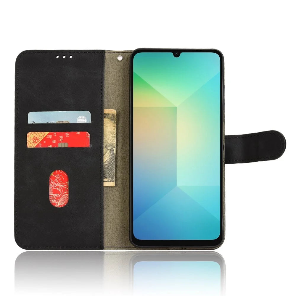 For Samsung Galaxy A06 5G Leather Case Skin Feel Anti Drop Wallet Flip Phone Cover - Black - 2