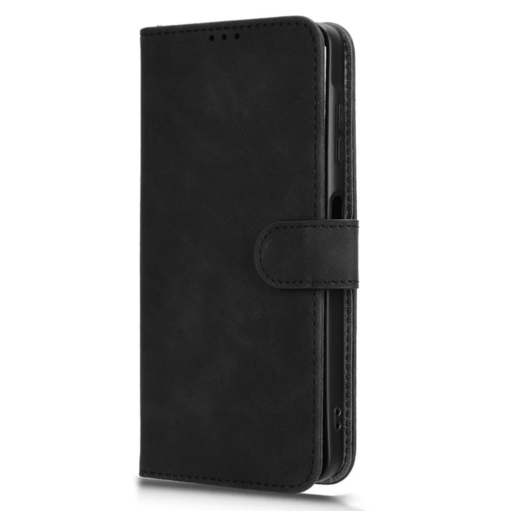 For Samsung Galaxy A06 5G Leather Case Skin Feel Anti Drop Wallet Flip Phone Cover - Black - 6