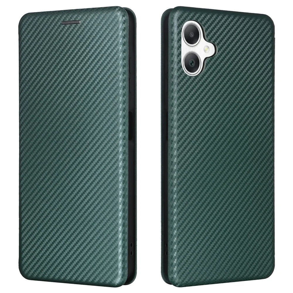 For Samsung Galaxy A06 5G Case Carbon Fiber Texture Drop-Proof PU Leather Phone Cover - Green - 1